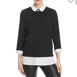 *NEW* KARL LAGERFELD Collared Layered-look Top In Black - Size: M